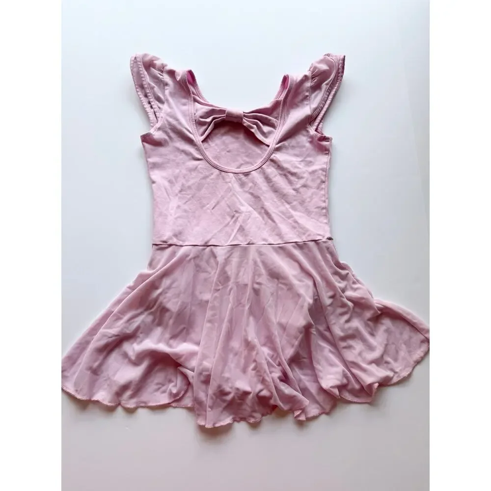 Girls Pink Ballet Leotard Dress Bow Back Mesh Skirt Size XL Youth